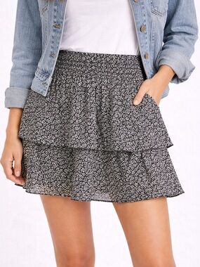 Madewell Navy Floral Tiered Ruffle Mini Skirt Pull On Cottagecore 10